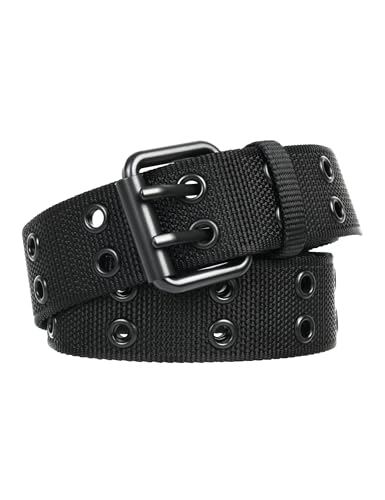 Double Prong Buckle Nylon Punk Belt Men Women, Sizes 28-64 Inches