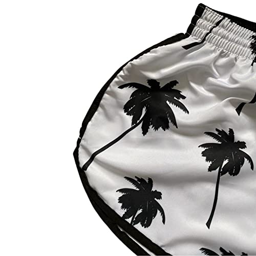 Kit Casal Short Bermuda Moda Verão Praia Tactel Branco Coqueiro Amor Namorados Casal (M(Masc) G(Fem)