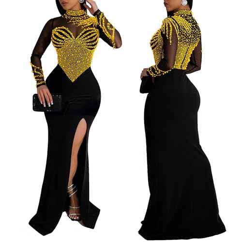 Image of PORRCEY Women's Sexy Elegant Rhinestone Bodycon Dress Hot Drilling Clubwear