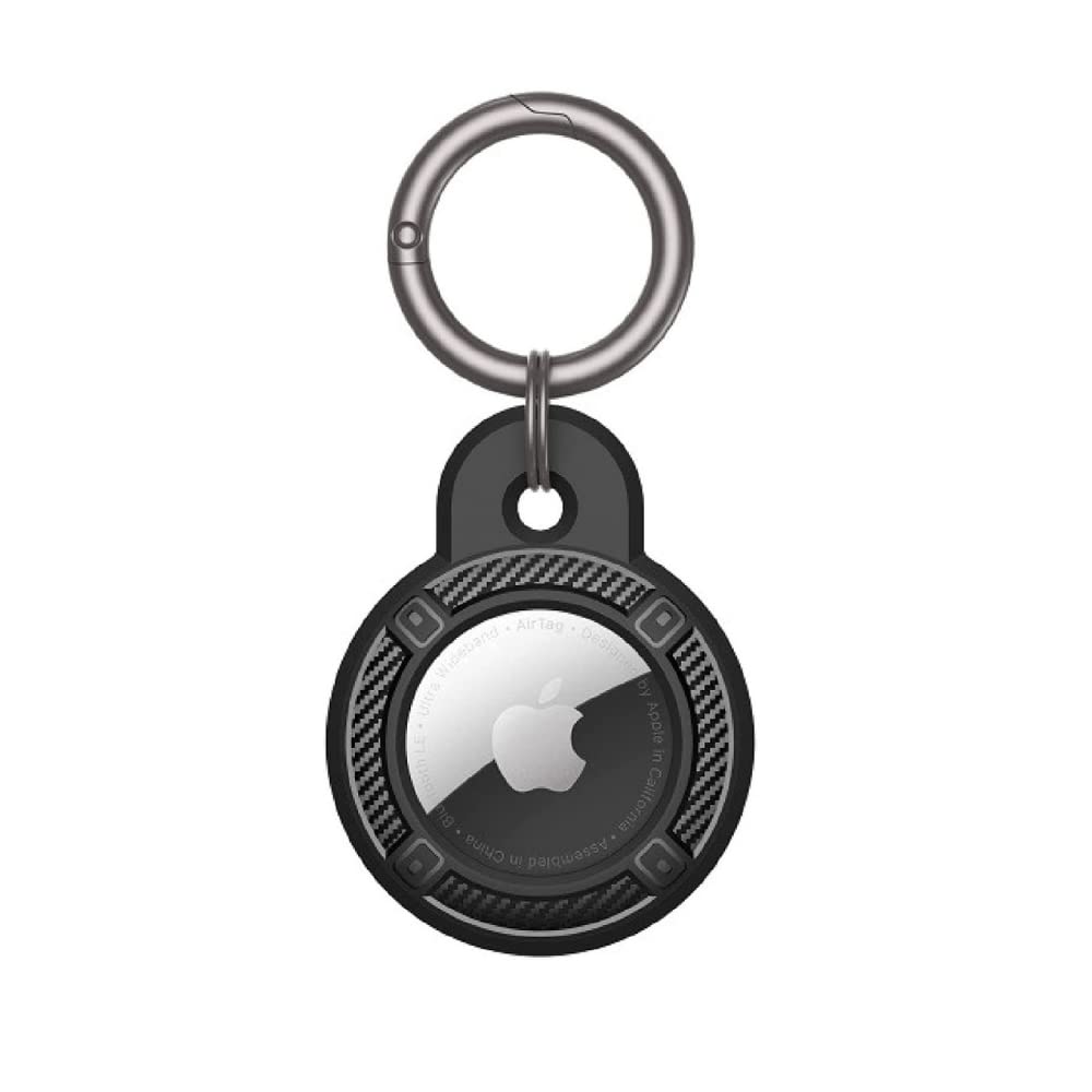 CaseBase Premium Protective Strong Cover Apple Airtag (2021) Keyring Holder | Shockproof Hard TPU Case with Carabiner Keychain Loop | Black Pack of 1