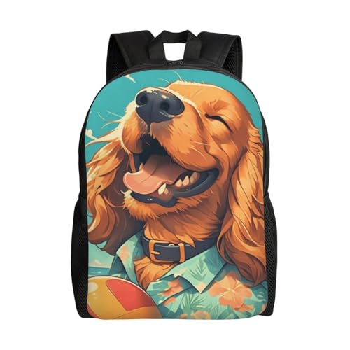 High Capacity Cocker Spaniel Playing with A Ball Backpack Large Multipurpose Bag Double Zipper Backpack Unisex 16 Inch
