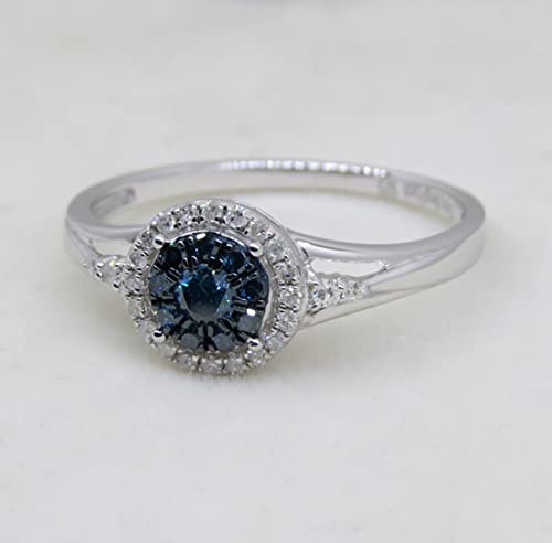 Dazzlingrock Collection 0.30 Carat (ctw) Round Blue & White Diamond Halo Style Cluster Engagement Ring for Women in 925 Sterling Silver3