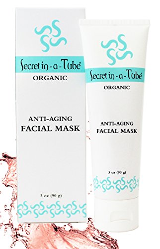 Secret in-a-Tube Organic Anti-Aging Facial Mask- Anti-Acne, Clay & Botanical Detox Mask- Reduces Pores, Wrinkles, Acne Scars- Hyaluronic Acid, Aloe, Jojoba, Red Algae, Neem, Daisy, Moringa