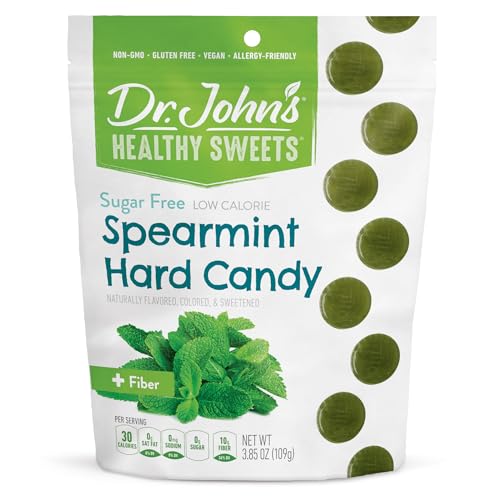 Dr. John's Healthy Sweets Spearmint Hard Candy with Zero Sugar, Dye-Free, Plant Based, Keto Friendly, 3.85oz Bag