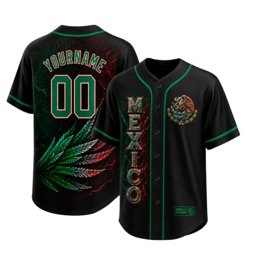Mexico Baseball Jersey Men Custom Name Number – Mexican Flag Colors Shirt, Cinco de Mayo Outfit, Pinstripe Button Down Jersey