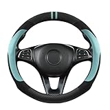 「ティエスオ」 N-BOX N-BOX カスタム 新型/旧型 ハンドルカバー 軽自動車 ステアリングカバー O型 Sサイズ PUレザー 潤い手触り 握りやすい 3Dグリップ 滑り止め 耐久性 軽自動車 アクセサリー ブラック&ブルー PC-OS