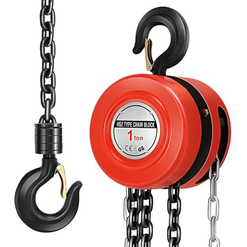 Auto Dynasty Manual Chain Block Hoist 1 Ton with 3M G80 Galvanized Chain for Garages Automotive Machinery Warehouse Building