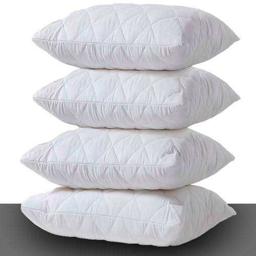Pillow Protectors 4 Pack Cover White, Anti Allergy Zipped Pillows Protector, Quilted Pillow Case, Machine Washable, Dust & Mite Proof - 50 x 75cm