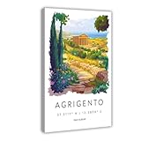QOGDAF Poster su tela con stampa di Agrigento ad acquerello italiano, decorazione per camera da letto, ufficio, camera da letto, regalo, 40 x 60 cm