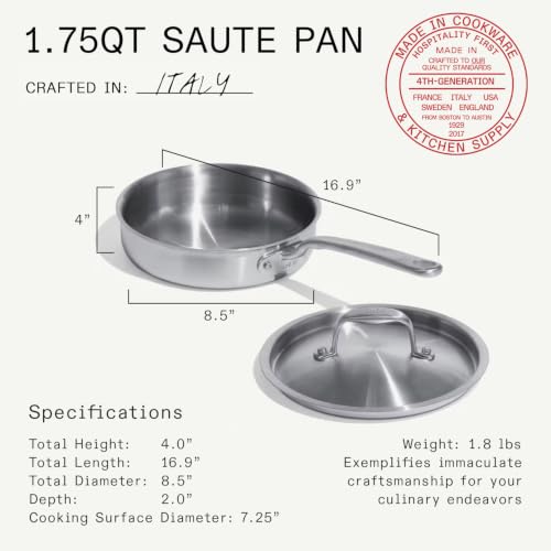 Image of Made In Cookware - 1.75 Quart Stainless Steel Saute Pan - 5 Ply Stainless Clad - Professional Cookware - Induction Compatible - Crafted in Italy
