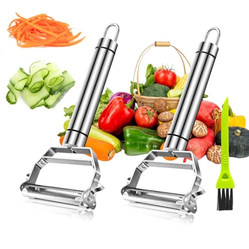 2 pzs Affettatrice alla Julienne, 4 in 1 Pelapatate, Cucina Pelapatate in Acciaio Inox, Grattugie Con cepillo de limpieza, Sbucciatore Universale - impugnatura Ergonomica
