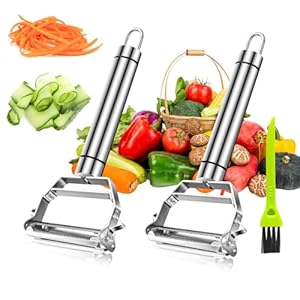 2 pzs Affettatrice alla Julienne, 4 in 1 Pelapatate, Cucina Pelapatate in Acciaio Inox, Grattugie Con cepillo de limpieza, Sbucciatore Universale – impugnatura Ergonomica