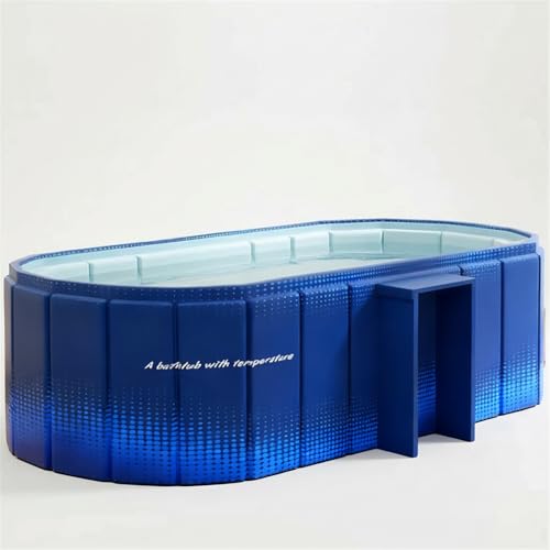 150cm Portable Bathtub with Shelf Foldable Bathtub for 2 Persons No-Inflation Collapsible Soaking Tub for Adults 2-in-1 Ice Bath & Hot SPA Tub for Shower Stall Garden & Camping (Blue)