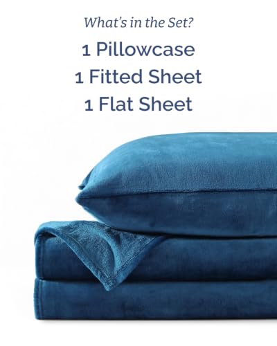 Image of Fleece Sheets Twin XL Size Set - 3-Piece Velvet Flannel Sheet Set - Navy