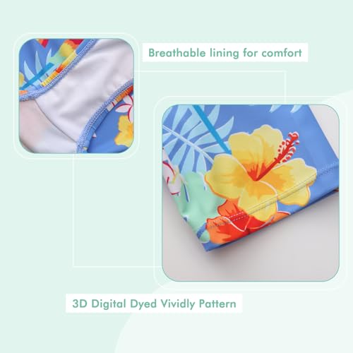Image of Girls One Piece Swimsuits Short Sleeve Rash Guard for Girl Hawaiian Bathing Suit with Sun Protection Beachwear