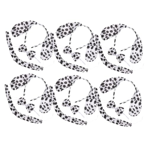 Didiseaon 6Sets Dalmatian Dog Ear Headband with Bow Tie and Tail Props for Cosplay Animal Theme Parties and Photography Cute Dress Up Accessory for Pets