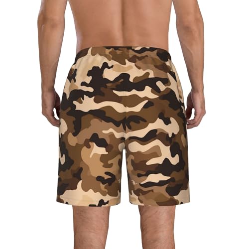 Brown Camouflage Men's Swim Trunks Quick Dry Board Shorts with Pockets Drawstring Beach Shorts Bathing Suit3