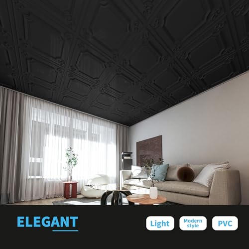 Image of Art3d 12-Pack Waterproof PVC Drop Ceiling Tiles, 24 x 24 in, Black