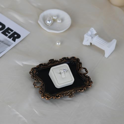 Image of Funly mee Antique Trinket Dish Vintage Jewelry Tray, Ring Holder (Black & Gold, S)