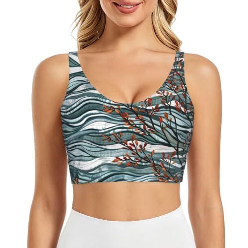 WMASTNjgdA Sujetador deportivo para mujer con estampado Grinsprites, Hojas en ramas de árboles, XXL