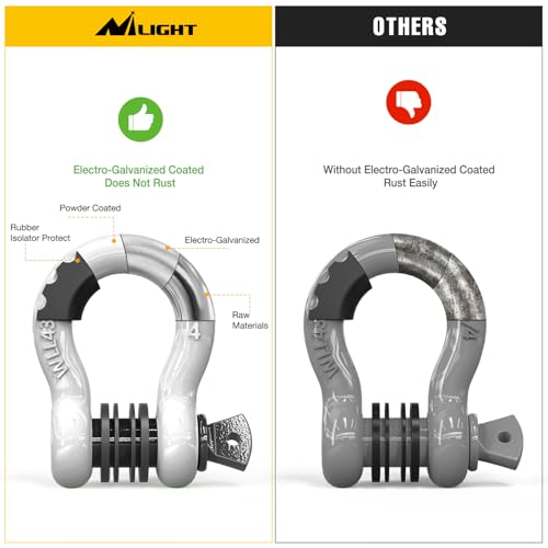 Image of Nilight 3 /4 inch D Ring Shackle 2 Pack 19T (41,887 lbs) Break Strength 4.75T WLL Heavy Duty Towing Hook with Anti-Theft System Anti-Rattle Isolators for Truck Jeep SUV ATV UTV Recovery White