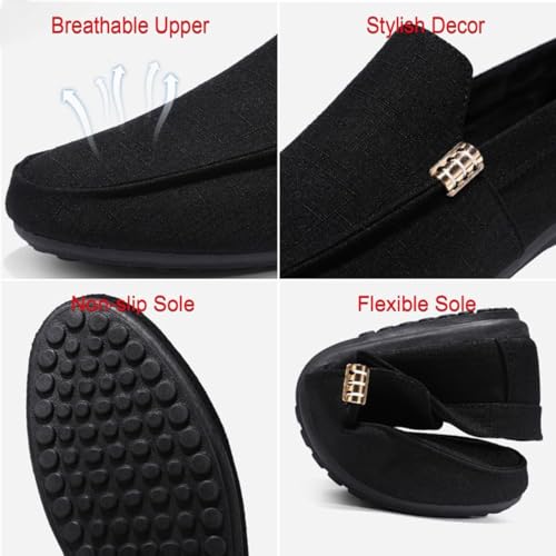 Men's Solid Canvas Slip-On Loafers, Business Casual Shoes Comfortable Breathable Soft Sole Flat Shoes Driving Walking Loafers3
