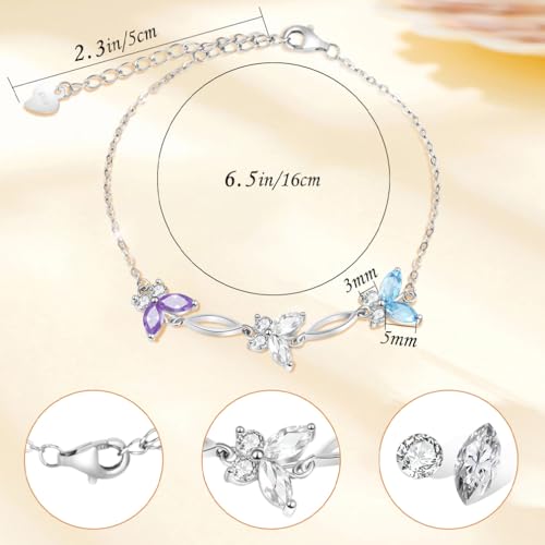 Image of Sterling Silver Butterfly Link Bracelet for Women,Adjustable Charming Dainty Jewelry,Ideal Gift for Mom,Wife and Her