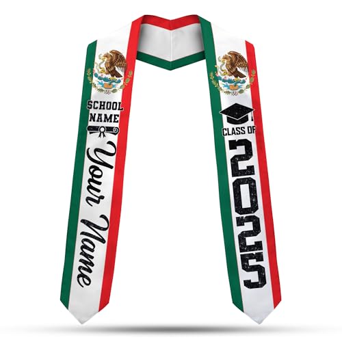 MonkeyVan Custom Mexican Graduation Sash Mexico Graduation Stole 2025 Mexican American Flag Graduate Sash Mexican Graduation M67