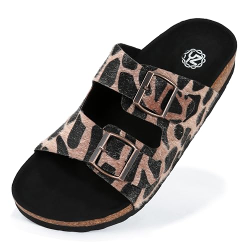 YZ Women's Cork Footbed Sandals Open Toe Slippers Adjustable Buckle Flat Sandals + Comfort Slip-On Shoes