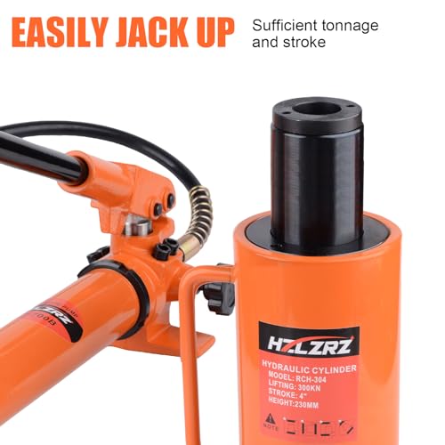 Image of HZLZRZ 30T Hydraulic Cylinder Jack Hollow Single Acting Hydraulic Ram Cylinder, Hydraulic Lifting Cylinders 4 inch(101mm) and Porta Power Kit (RCH-304)