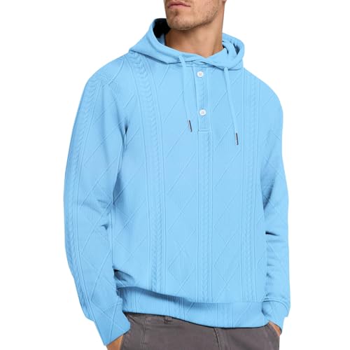 Button Up Hooded Sweatshirt For Men Knit Long Sleeve Commute Hoodie Tactical Drawstring Lightweight Wander Pullover