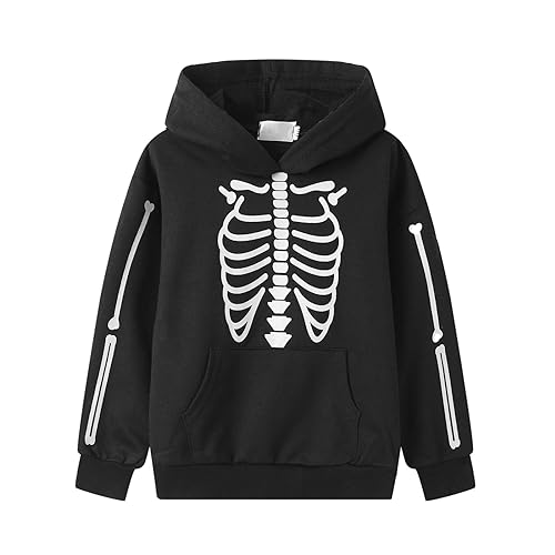 Mud Kingdom Boys Girls Halloween Sweatshirt with Hood Pumpkin Ghostface Pullover Scary Skeleton Graphic - Main Image
