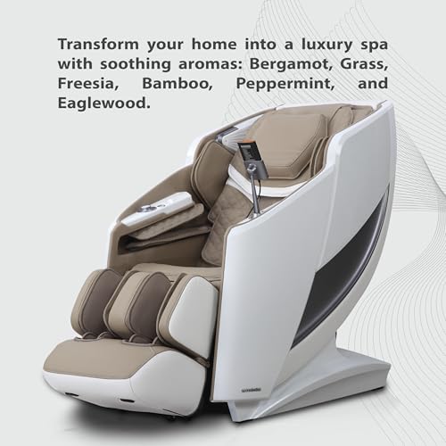 Image of ROBOTICVIBE RV7575 4D Massage Chair for Home | 18 Auto Programs | Health Detection Sensors | 143cm i-Open Flex Rail | 6 Aromatherapy Scents |Voice Control|Zero Gravity|Wireless Charging - White Brown