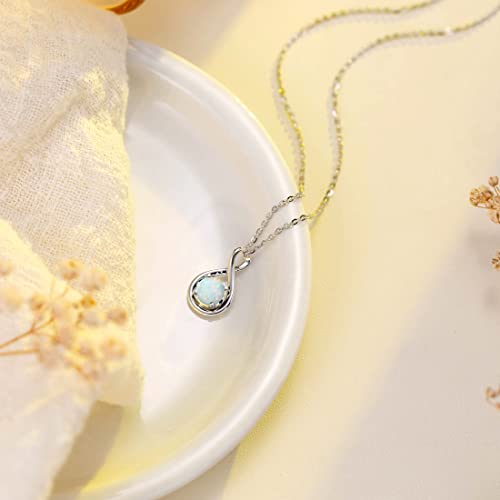 14K Solid White Gold Necklace For Women October Birthstone Opal Necklace Infinity Pendant With Sterling Silver Chain Created Gemstone Jewelry Mother’s Day Anniversary Birthday Gifts For Girls Mom Wife #TOP1