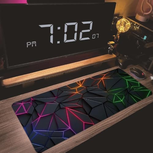 Image of KRESHU Large Extended Geometric RGB Pattern Gaming Mouse Pad XXL XXXL Desk Mat - Neon Polygon Design Non-Slip Rubber Base - Smooth Surface Keyboard Mouse Pad for Gaming- (Radium)