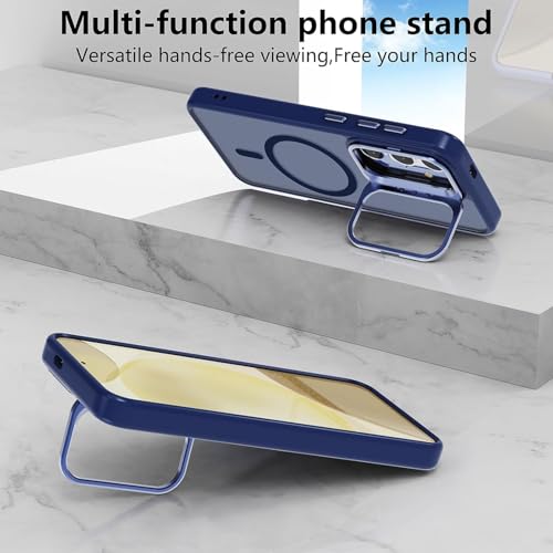 Image of VONZEE PC Compatible For Samsung S24 FE 5G Case,Compatible With Magsafe,Military-Grade Protective Case,Built-In Stash Stand Phone Case,Scratch-Resistant Back Cover,Classic Series|Clear Deep Blue