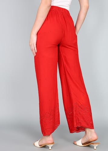 Image of Averno Women's Regular Fit Chikankari Rayon Palazzo| Loose Fit Flared Wide Leg Palazzo Pants for Women and Girls | Ideal for Feastival, Ethinic, & Office