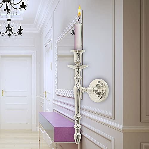 Townhouse Taper Candle Sconce, Silver Metal, Elegant Ballroom Style, Wall Mounted, Hand Cast And Polished Aluminum, 12.5 Inches Tall (32 Cm) #TOP3