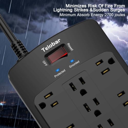 Image of 18 Outlets Surge Protector Power Strip - Teiobar 10 Feet Flat Plug Heavy Duty Extension Cord with 18 Widely Outlets and 4 USB Ports, 2100 Joules, Black, ETL Listed
