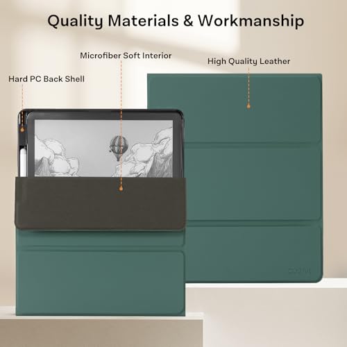 Image of CoBak Case for 11 inch Kindle Scribe 3rd Generation 2025, Kindle Scribe Colorsoft with Two Viewing Angles - All New PU Leather Cover with Auto Sleep Wake, Pen Holder. Pine Green