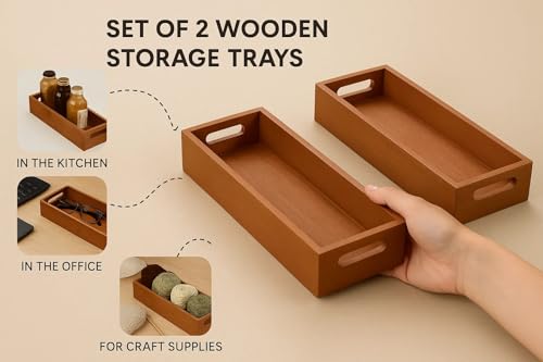 Image of WOOD ART STORE Wooden Serving Tray - Rustic Breakfast Tray for Serving, Storage & Home Decor - Decorative Ottoman Tray for Home,Office, Coffee Table, or Bed (Set of 2)