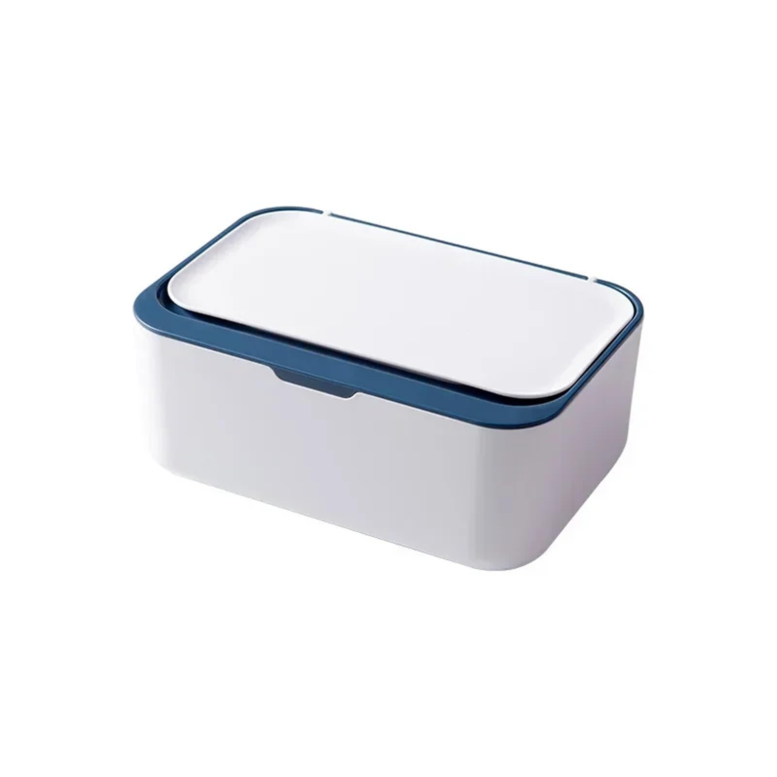 Portable Tissue Storage Box With Lid Dustproof Cover For Wet Wipes Dispenser Home Office Mask Storage Box Sealed Organizer(WhiteBlue)