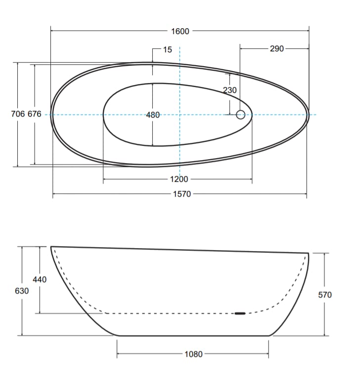 ECOLAM® exklusive freistehende Badewanne Standbadewanne moderne Wanne freistehend Goya + Ecktisch Bambus Costa + Ablaufgarnitur Click Clack Design Mineralguss 160x70 cm glamour weiß – Bild 4