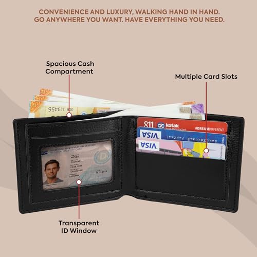 Image of Storite Men's Multi-Card Bifold Leather Wallet RFID Protected Bifold Wallet - Slim PU Leather Money & Credit Card Holder Purse with ID Window (Black)