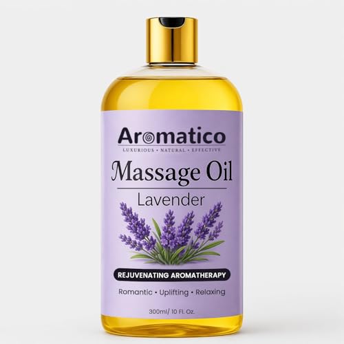 Image of AROMATICO Lavender Relaxing Massage Oil - Body Massage Oil with Almond, Jojoba & Sesame for Stress Relief, Better Sleep & Full Body Care | 300ml