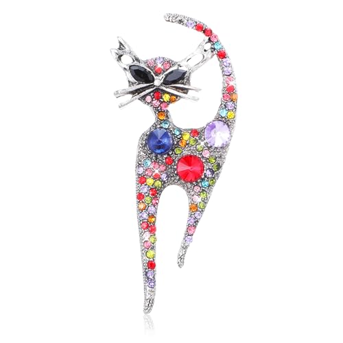 Image of Mabor Vintage Cat Brooch Pin, Rhinestone Cat Brooch for Women Girls Trendy Colorful Crystal Animal Kitten Brooches Lapel Pins