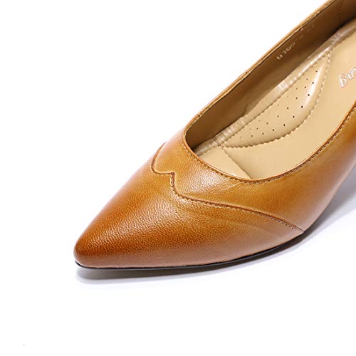 Mona flying Women's Leather Pointed Toe Dress Pumps Comfort High Heels Office Work Shoes for Ladies3
