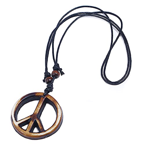 FORUBUS Peace Sign Pendant Necklace Retro Hippie Style Peace and Love Symbol Distressed Charm Rope Necklace for Women Men Jewelry-ne
