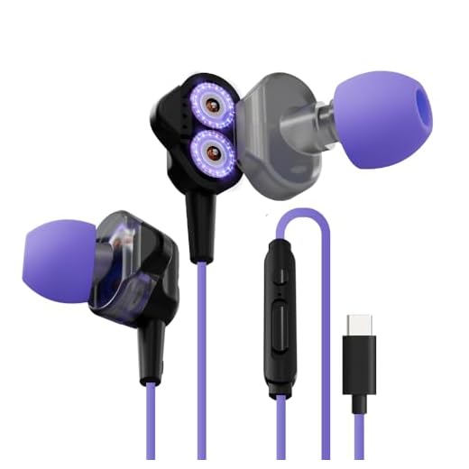 Kreo Hydra C Type Dual Dynamic Driver In-Ear Wired Gaming Earphones with Microphone, Tangle-free Gaming Earphones with Noise Isolating Technology and EZ Volume Control Slider, Wired Headset for Gaming