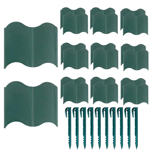 Gartenzaun Kunststoff Grau - Garteneinfassung in Steinoptik, Rasenkante Mähkante Palisade Garten Beet Pflanze | Bordüre Gartenzaun Zum Trennen Von Rasen Von Garten Und Beeten Steckzaun